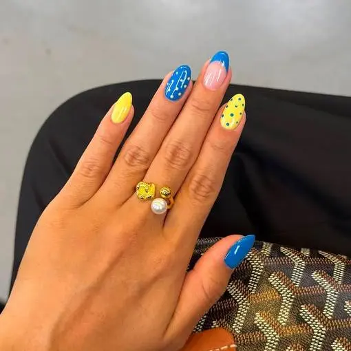 Blue and yellow custom nail design