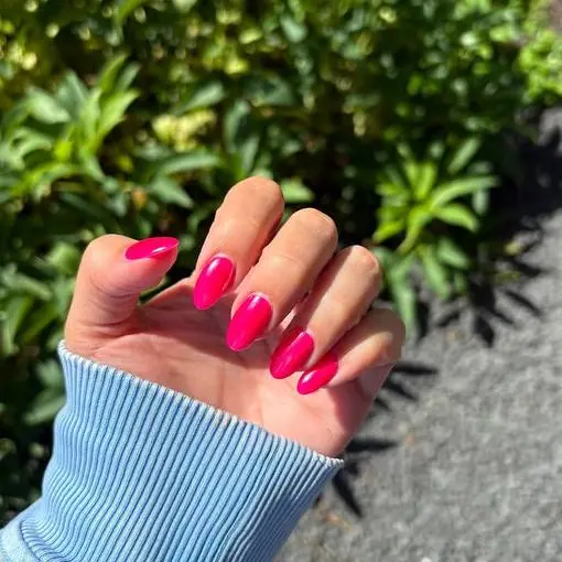 Hot pink almond manicure