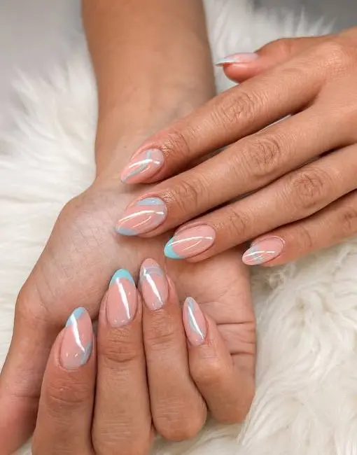 Soft blue French manicure by Lynn Studio